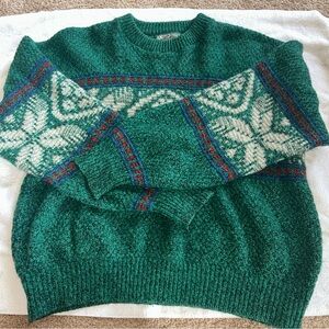 Vintage American Outfitters Wool Sweater Green Patterned Men's XL 85% Wool